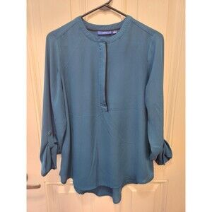 Sheer Green Tunic Top Blouse Long Sleeve Loose Fit l Womens Size Small